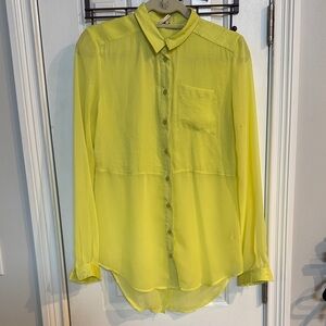 Free People Lime Green Button-Down Shirt w/ Split Back from Waist Down